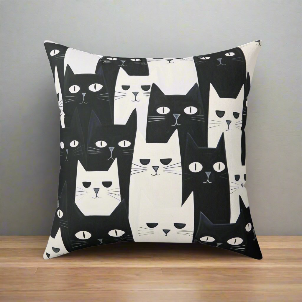 Home Decor - Black and White Modern Cat Print | Home Decor | Spun Polyester Pillow | Pillow Included! from Crypto Zoo Tees