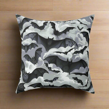 Home Decor - Black and White Spiral Bat Pillow | Gothic Decor | Spun Polyester Pillow | Pillow Included! from Crypto Zoo Tees