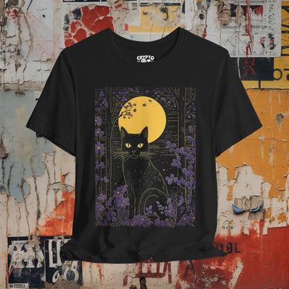 T-Shirt - Black Cat at Night Under the Moon Unisex Tee | Halloween Goth Cat Shirt | Halloween Graphic Tee | Spooky Moon Cat T-Shirt | Gift for Cat Lovers from Crypto Zoo Tees