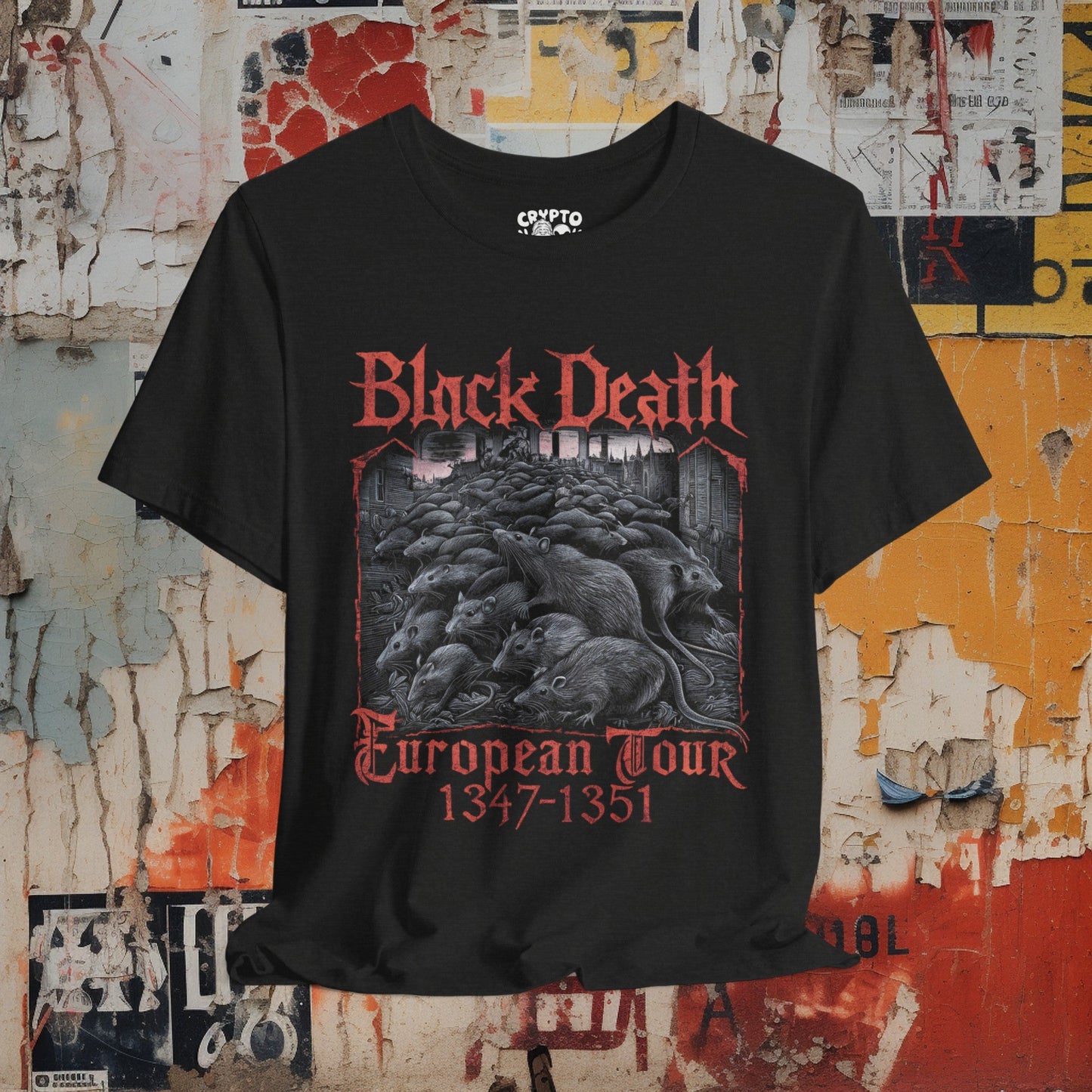 T-Shirt - Black Death European Tour Funny Plague Metal Tee | Bella + Canvas Unisex T-shirt from Crypto Zoo Tees