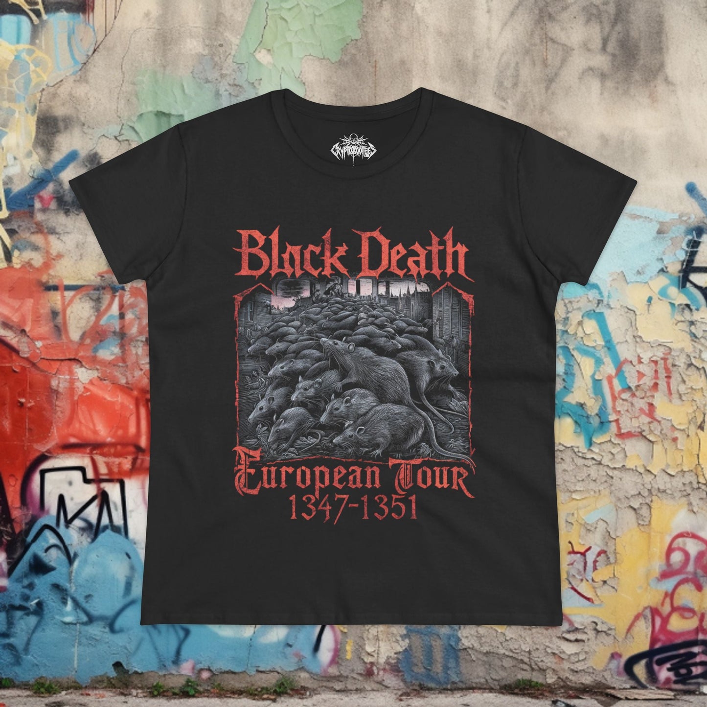 T-Shirt - Black Death Tour Shirt | Funny, Metal | Unisex Shirt, Ladies Tee, Tank Top, Long Sleeve, Sweatshirt, Hoodie from Crypto Zoo Tees
