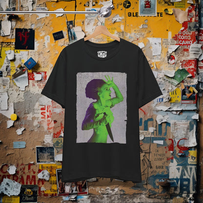 T-Shirt - Bride of Frankenstein with Knife Tee | Unisex T-shirt | Horror, Gothic | Psychedelic, Retro from Crypto Zoo Tees