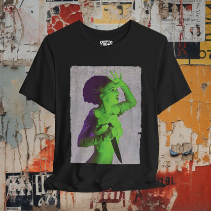 T-Shirt - Bride of Frankenstein with Knife Tee | Unisex T-shirt | Horror, Gothic | Psychedelic, Retro from Crypto Zoo Tees