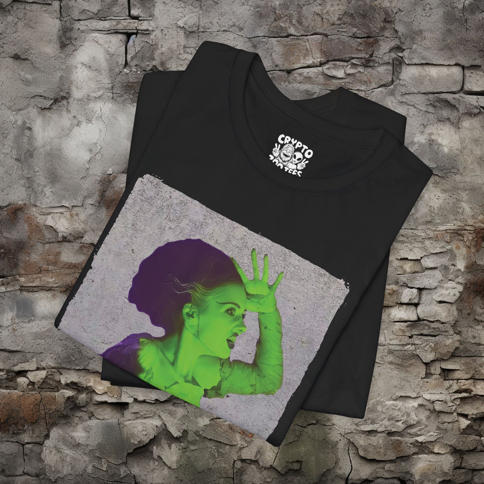 T-Shirt - Bride of Frankenstein with Knife Tee | Unisex T-shirt | Horror, Gothic | Psychedelic, Retro from Crypto Zoo Tees