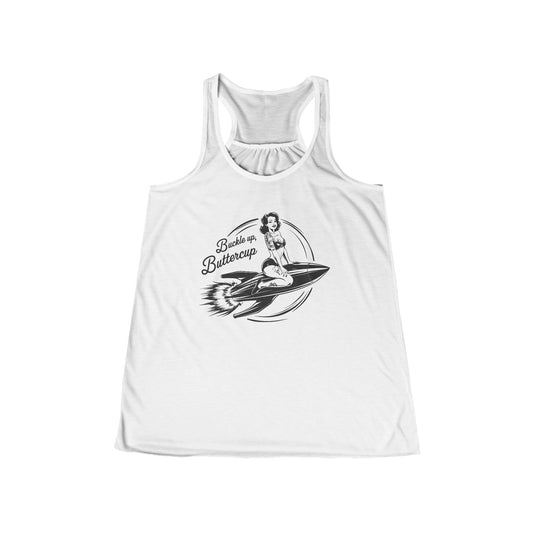Tank Top - Buckle Up Buttercup | Pin-up on Rocket | Ladies Racerback Tank Top from Crypto Zoo Tees