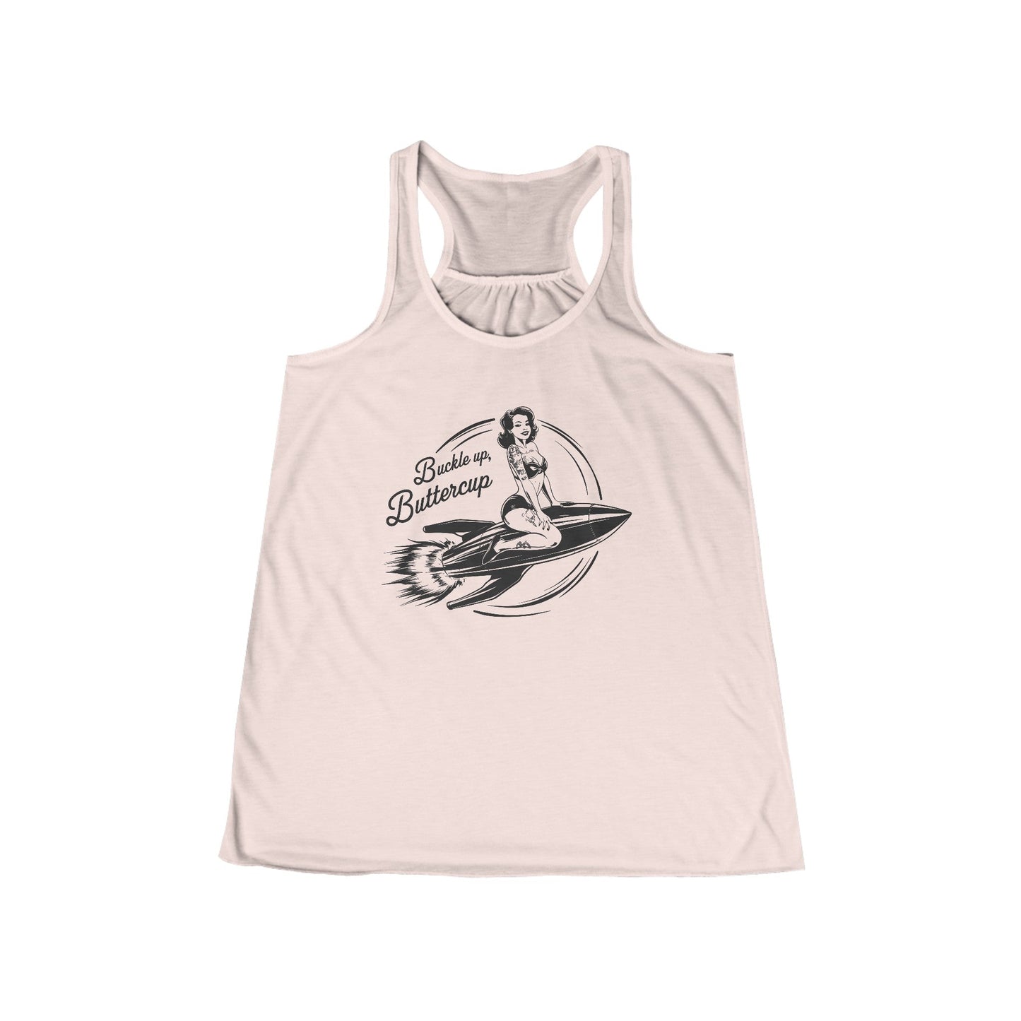 Tank Top - Buckle Up Buttercup | Pin-up on Rocket | Ladies Racerback Tank Top from Crypto Zoo Tees