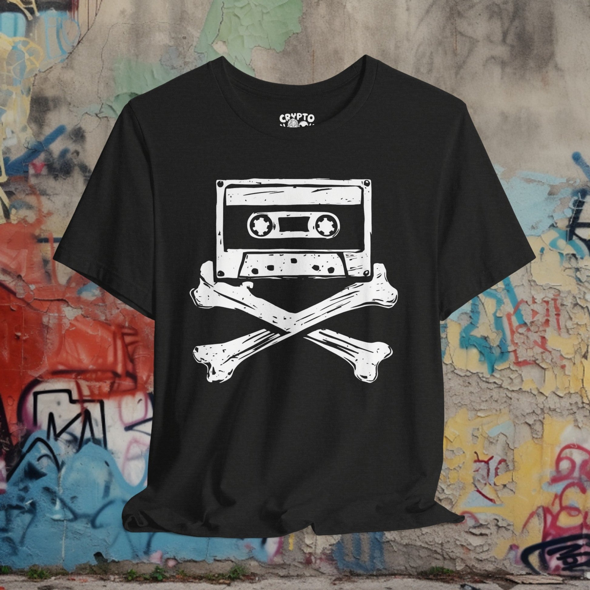 T-Shirt - Cassette Tape and Crossbones Funny Music Tee | Bella + Canvas Unisex T-shirt from Crypto Zoo Tees