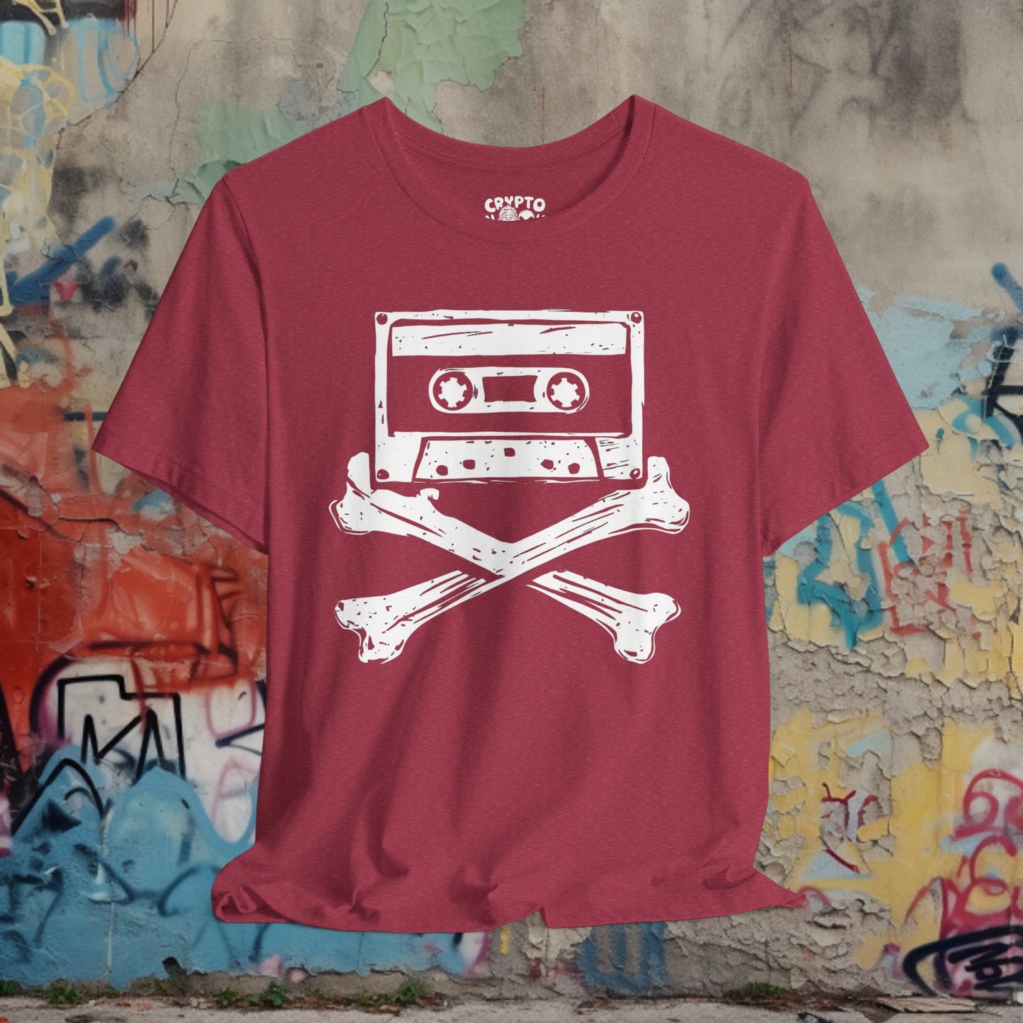 T-Shirt - Cassette Tape and Crossbones Funny Music Tee | Bella + Canvas Unisex T-shirt from Crypto Zoo Tees