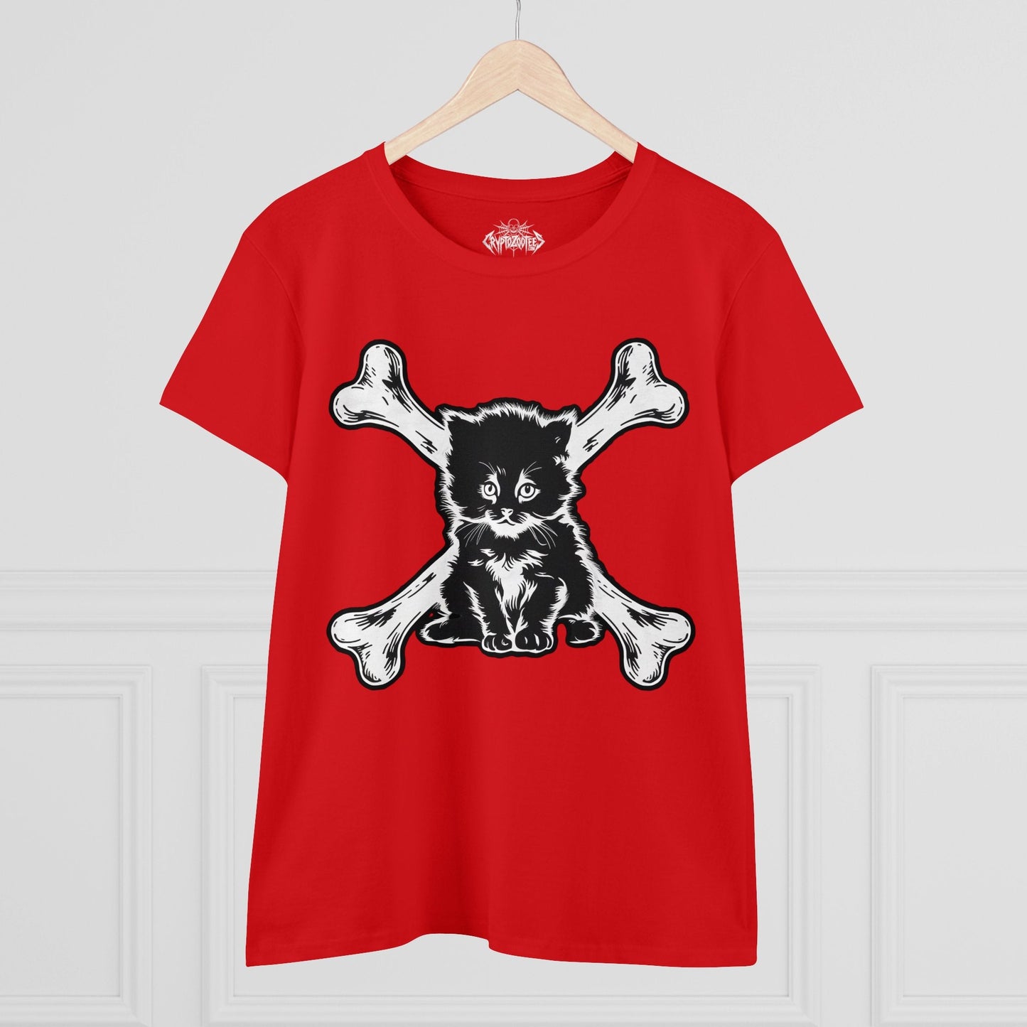 T-Shirt - cat and crossbones Ladies T-Shirt | Ladies Tee | Paranormal, Halloween, Spiritual | Goth, Gothic from Crypto Zoo Tees