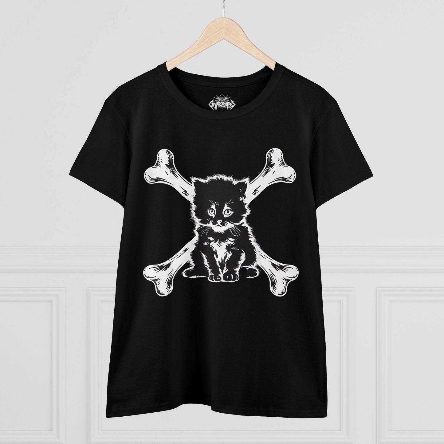 T-Shirt - cat and crossbones Ladies T-Shirt | Ladies Tee | Paranormal, Halloween, Spiritual | Goth, Gothic from Crypto Zoo Tees