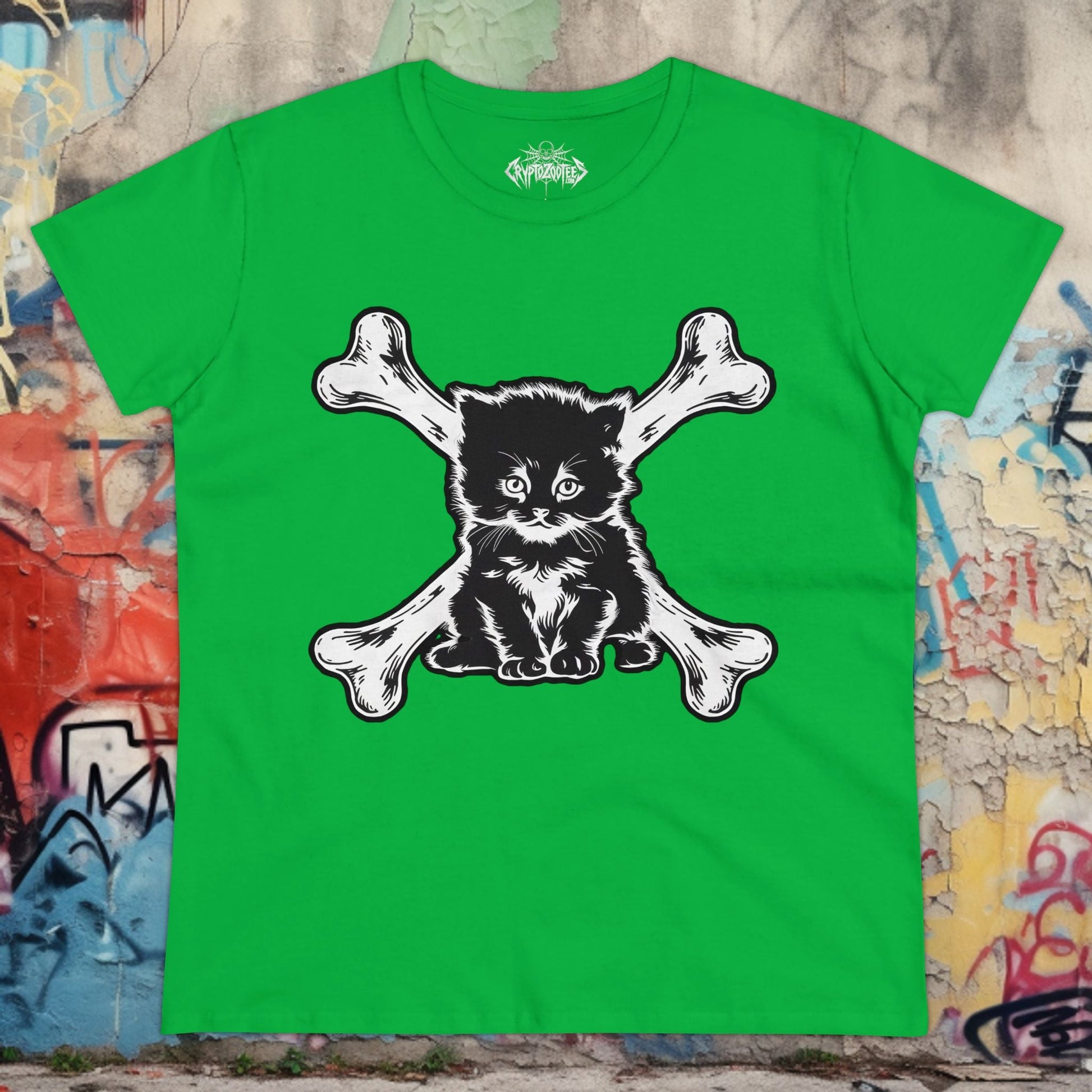 T-Shirt - cat and crossbones Ladies T-Shirt | Ladies Tee | Paranormal, Halloween, Spiritual | Goth, Gothic from Crypto Zoo Tees