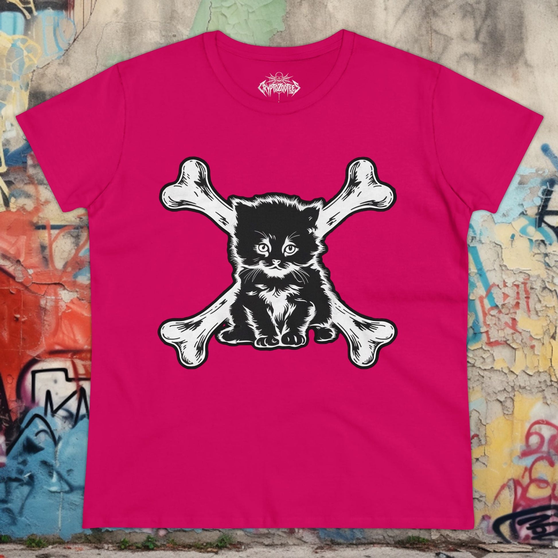 T-Shirt - cat and crossbones Ladies T-Shirt | Ladies Tee | Paranormal, Halloween, Spiritual | Goth, Gothic from Crypto Zoo Tees