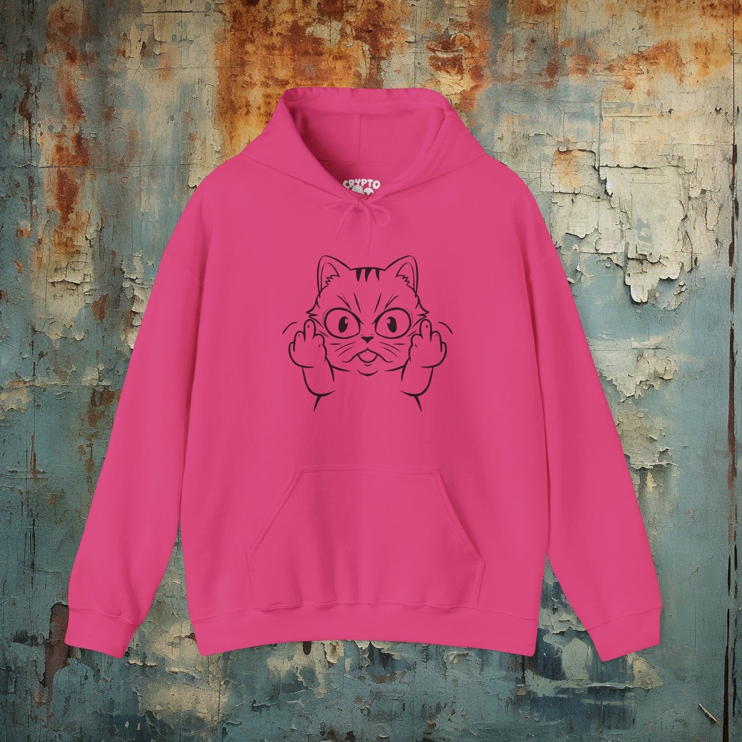 Hoodie - Cat Middle Finger Flip Off Kitten | Animal | Hoodie | Hooded Sweatshirt from Crypto Zoo Tees