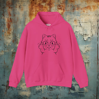 Hoodie - Cat Middle Finger Flip Off Kitten | Animal | Hoodie | Hooded Sweatshirt from Crypto Zoo Tees