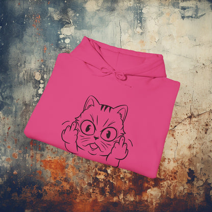 Hoodie - Cat Middle Finger Flip Off Kitten | Animal | Hoodie | Hooded Sweatshirt from Crypto Zoo Tees