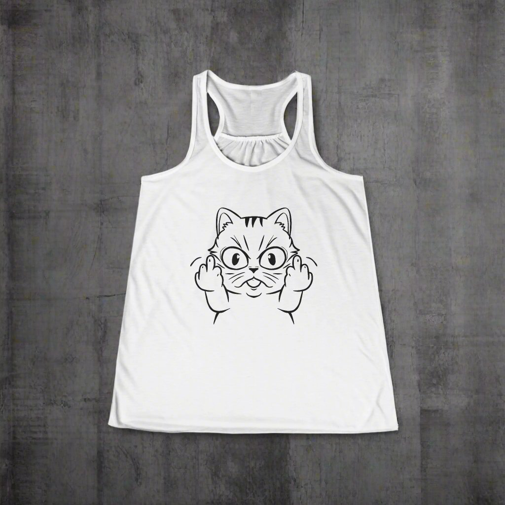 Tank Top - Cat Middle Finger Flip Off Kitten | Animal | Ladies Racerback Tank Top from Crypto Zoo Tees