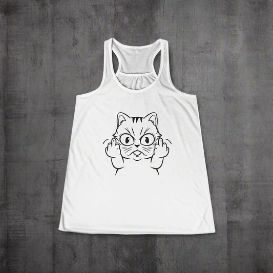 Tank Top - Cat Middle Finger Flip Off Kitten | Animal | Ladies Racerback Tank Top from Crypto Zoo Tees