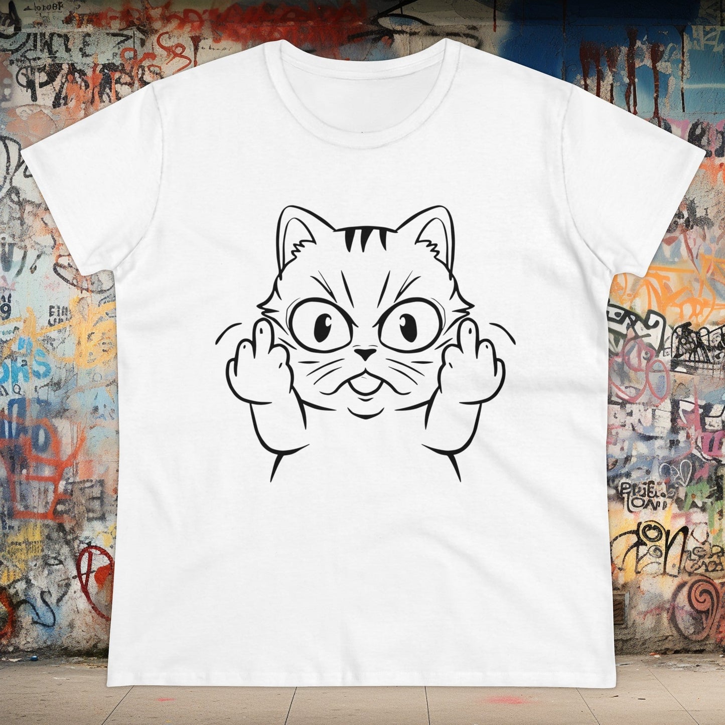 T - Shirt - Cat Middle Finger Flip Off Kitten | Animal | Women's T - Shirt | Cotton Tee from Crypto Zoo Tees