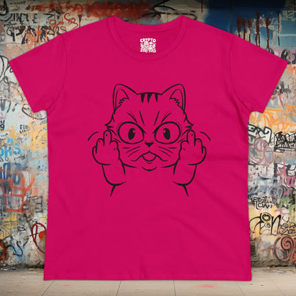 T - Shirt - Cat Middle Finger Flip Off Kitten | Animal | Women's T - Shirt | Cotton Tee from Crypto Zoo Tees