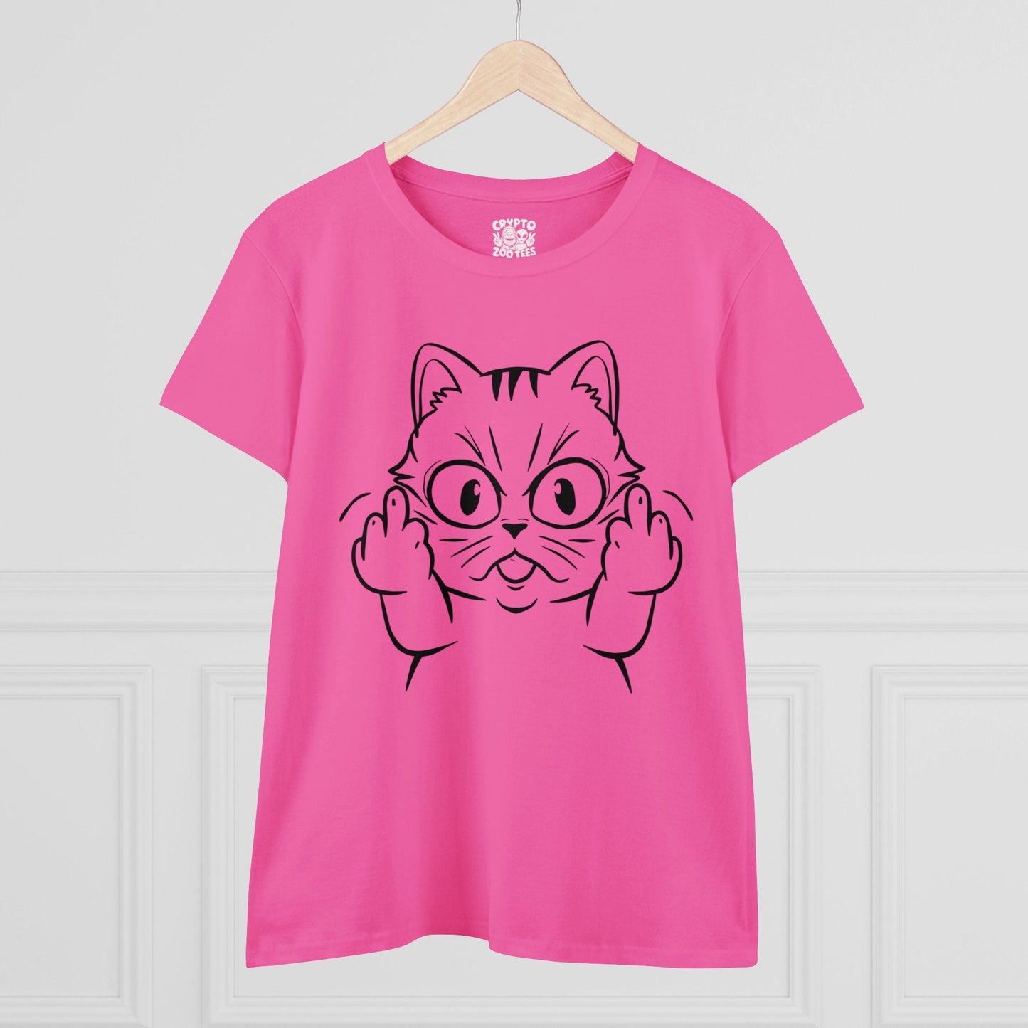 T - Shirt - Cat Middle Finger Flip Off Kitten | Animal | Women's T - Shirt | Cotton Tee from Crypto Zoo Tees