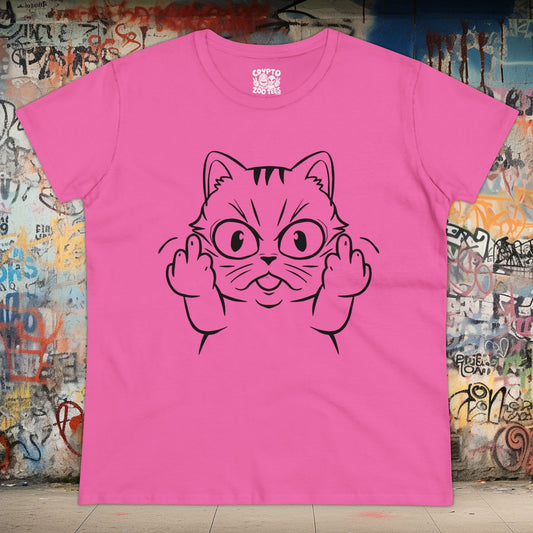 T - Shirt - Cat Middle Finger Flip Off Kitten | Animal | Women's T - Shirt | Cotton Tee from Crypto Zoo Tees