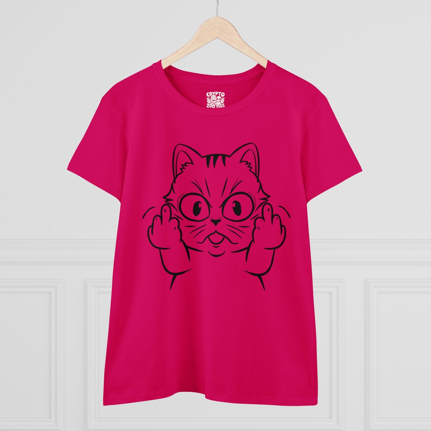 T - Shirt - Cat Middle Finger Flip Off Kitten | Animal | Women's T - Shirt | Cotton Tee from Crypto Zoo Tees