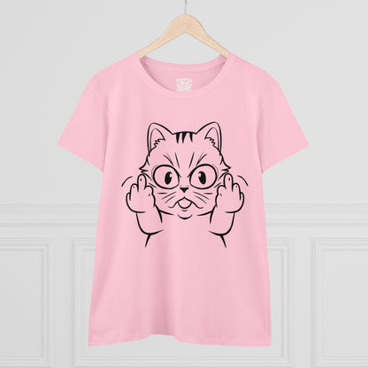 T - Shirt - Cat Middle Finger Flip Off Kitten | Animal | Women's T - Shirt | Cotton Tee from Crypto Zoo Tees