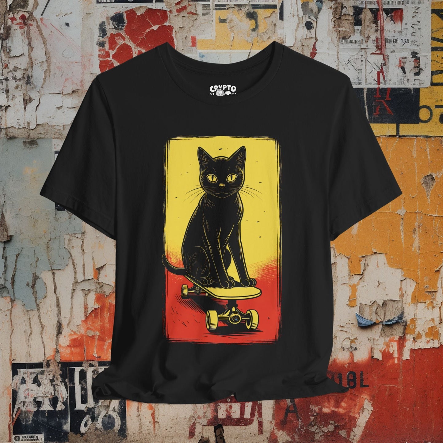 T-Shirt - Cat on Skateboard Tee | Unisex T-shirt | Cats, Skating | Funny, Retro from Crypto Zoo Tees