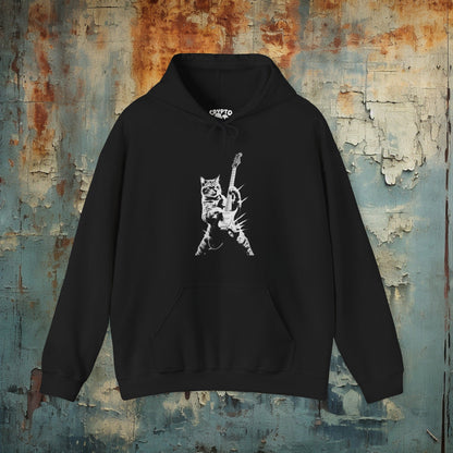 Hoodie - Cat Playing Guitar | Hoodie | Hooded Sweatshirt from Crypto Zoo Tees