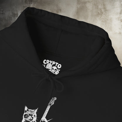 Hoodie - Cat Playing Guitar | Hoodie | Hooded Sweatshirt from Crypto Zoo Tees