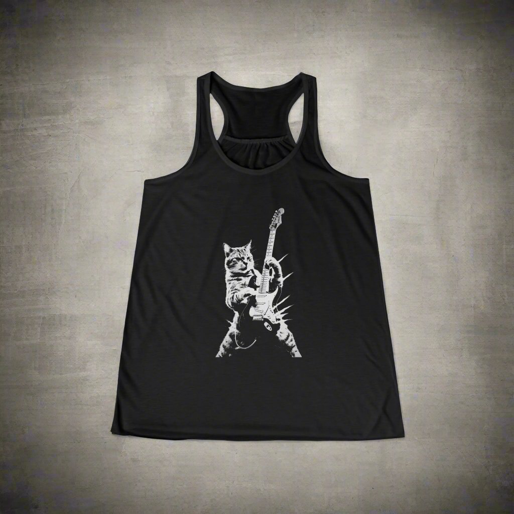 Tank Top - Cat Playing Guitar | Ladies Racerback Tank Top from Crypto Zoo Tees