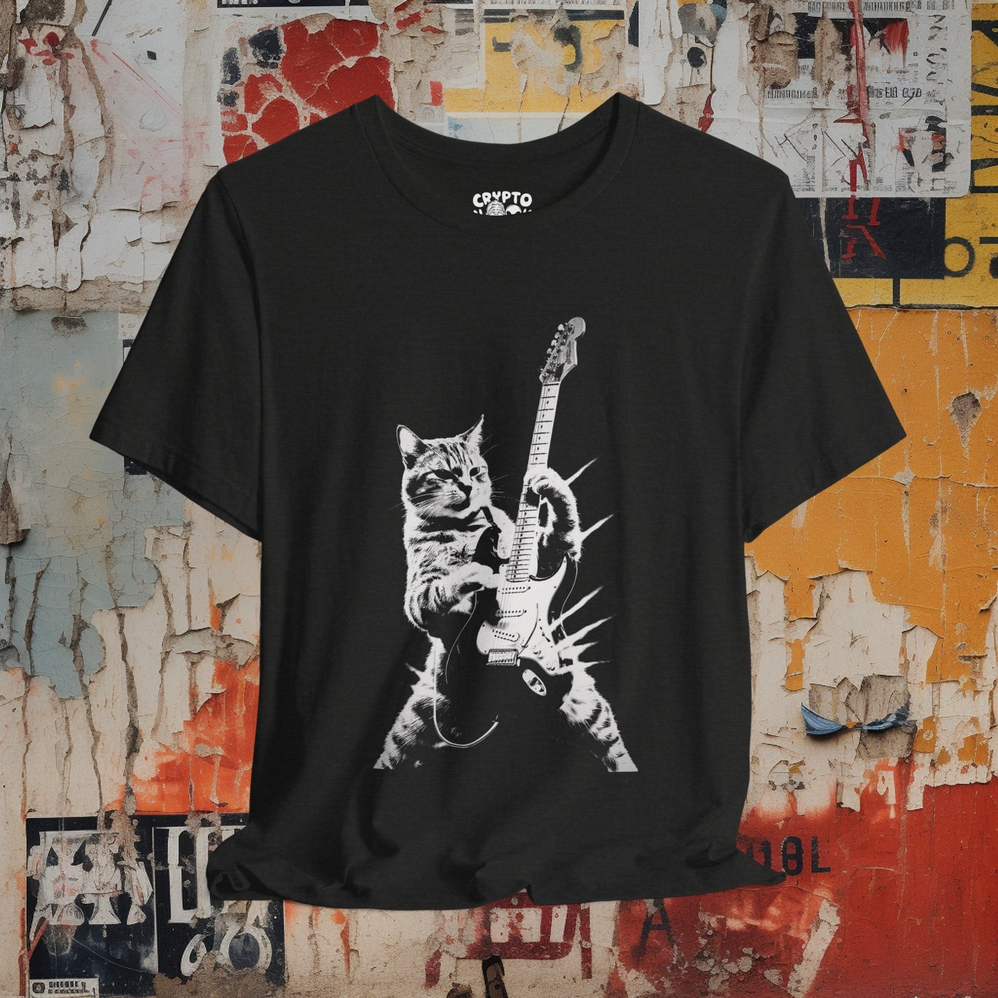 T - Shirt - Cat Playing Guitar | Music | Bella + Canvas Unisex T - shirt from Crypto Zoo Tees