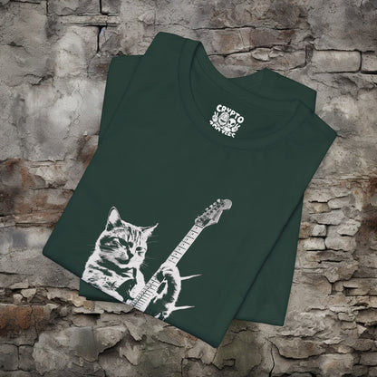 T - Shirt - Cat Playing Guitar | Music | Bella + Canvas Unisex T - shirt from Crypto Zoo Tees