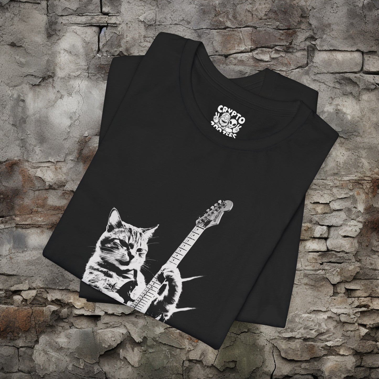 T - Shirt - Cat Playing Guitar | Music | Bella + Canvas Unisex T - shirt from Crypto Zoo Tees