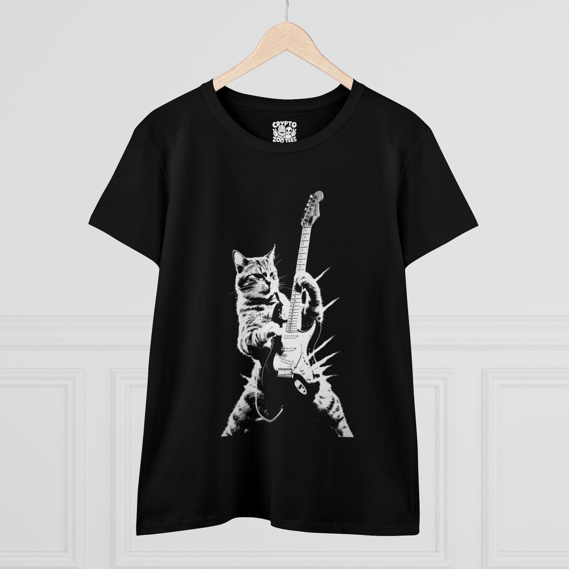 T - Shirt - Cat Playing Guitar | Women's T - Shirt | Cotton Tee from Crypto Zoo Tees