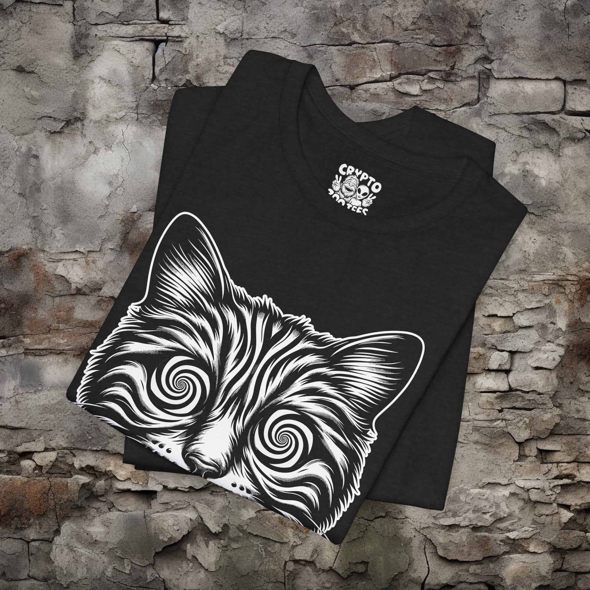 T-Shirt - Cat with Spiral Eyes Shirt | Hypnotized Trippy Tee | Bella + Canvas Unisex T-shirt from Crypto Zoo Tees