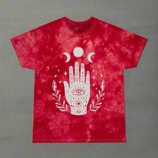 T-Shirt - Celestial Moon Phase Palm Hand | Tie - Dye Gildan 5000 Unisex T-shirt from Crypto Zoo Tees