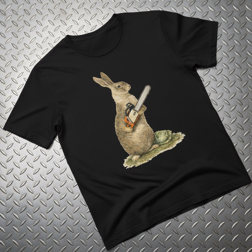 T-Shirt - Chainsaw Bunny Punk Shirt | Unisex Heavy Cotton - Gildan 5000 | Animals, Horror, Funny | Punk, Goth/Gothic from Crypto Zoo Tees