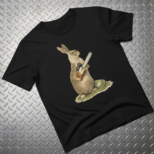 T-Shirt - Chainsaw Bunny Punk Shirt | Unisex Heavy Cotton - Gildan 5000 | Animals, Horror, Funny | Punk, Goth/Gothic from Crypto Zoo Tees