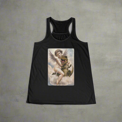 Tank Top - Cherub Hugging a Baby Dinosaur in Heaven | Funny | Ladies Racerback Tank Top from Crypto Zoo Tees