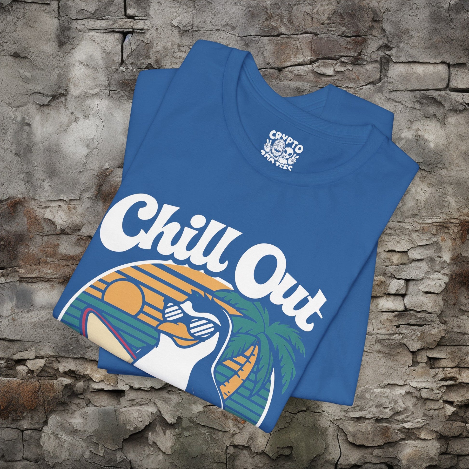 T-Shirt - Chill Out Bro Funny Penguin Surfing T-shirt | Bella + Canvas Unisex T-shirt from Crypto Zoo Tees