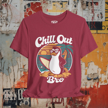 T-Shirt - Chill Out Bro Funny Penguin Surfing T-shirt | Bella + Canvas Unisex T-shirt from Crypto Zoo Tees