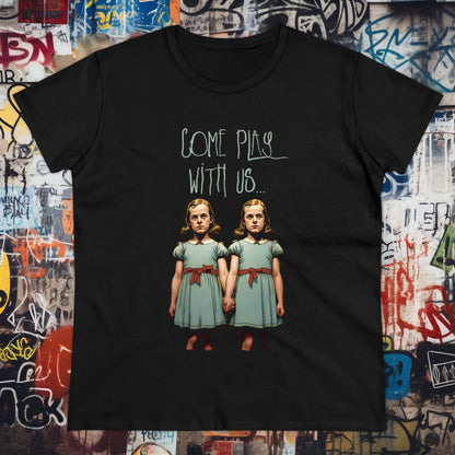 T-Shirt - Come Play With Us - Shining Twins | Women's T-Shirt | Cotton Ladies Tee from Crypto Zoo Tees