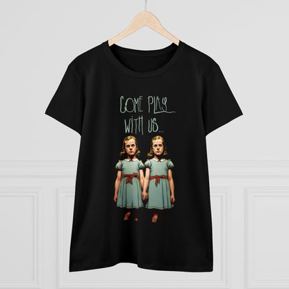 T-Shirt - Come Play With Us - Shining Twins | Women's T-Shirt | Cotton Ladies Tee from Crypto Zoo Tees