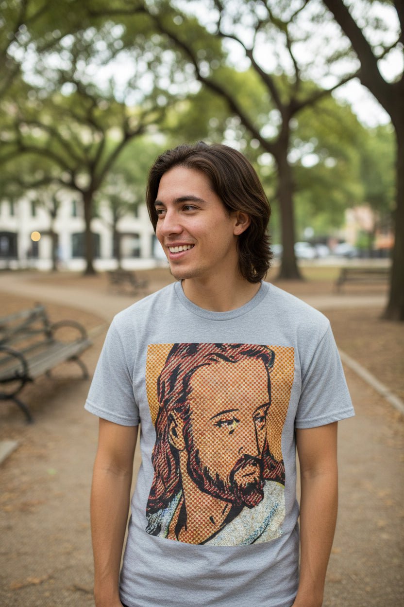 T-Shirt - Comic Jesus Shirt | Unisex Heavy Cotton - Gildan 5000 | Spiritual, Retro & Vintage, Art & Artists | Punk from Crypto Zoo Tees