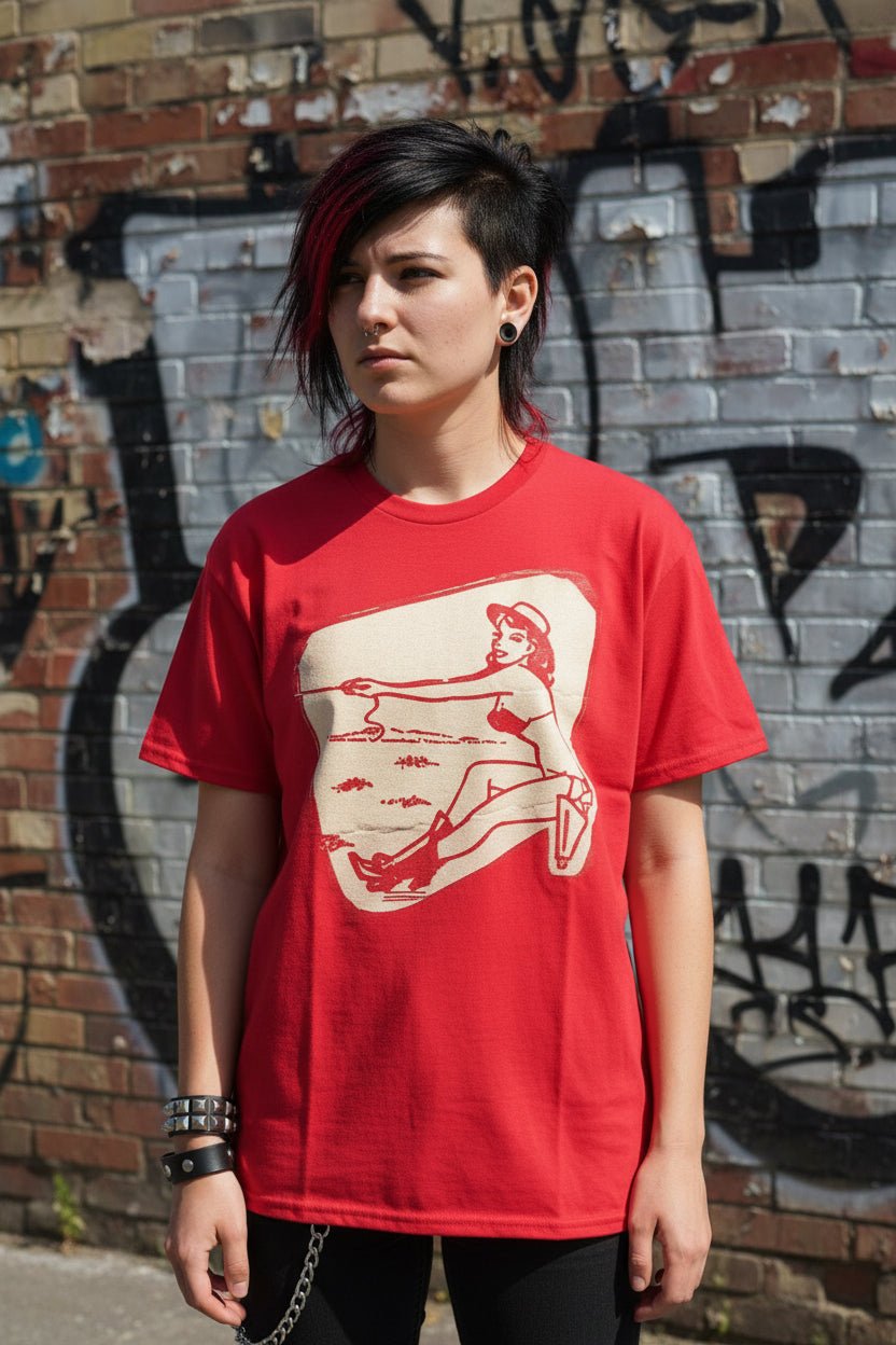 T-Shirt - Cowgirl Pinup Shirt | Unisex Heavy Cotton - Gildan 5000 | Retro & Vintage, Art & Artists | Rockabilly from Crypto Zoo Tees