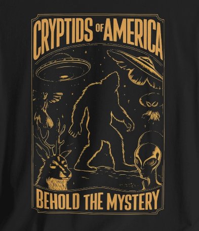 T-Shirt - Cryptids of America Behold The Mystery Shirt | Bigfoot Mothman Alien Tee | Bella + Canvas Unisex T-shirt from Crypto Zoo Tees