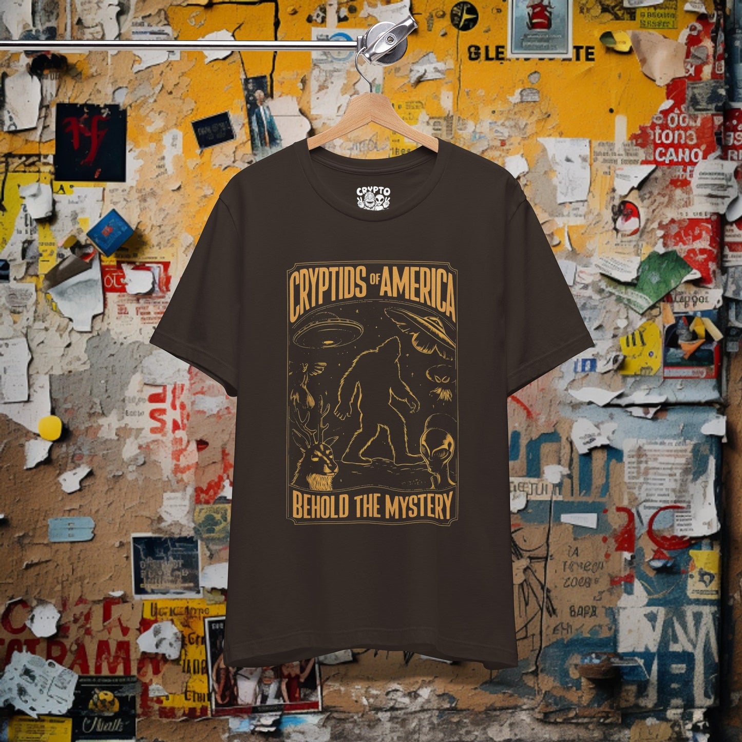 T-Shirt - Cryptids of America Behold The Mystery Shirt | Bigfoot Mothman Alien Tee | Bella + Canvas Unisex T-shirt from Crypto Zoo Tees