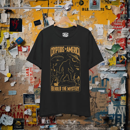 T-Shirt - Cryptids of America Behold The Mystery Shirt | Bigfoot Mothman Alien Tee | Bella + Canvas Unisex T-shirt from Crypto Zoo Tees