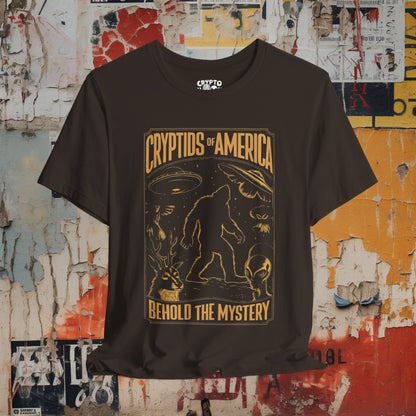 T-Shirt - Cryptids of America Behold The Mystery Shirt | Bigfoot Mothman Alien Tee | Bella + Canvas Unisex T-shirt from Crypto Zoo Tees